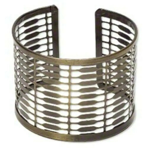 Mid Century Steampunk Style Antiqued Brass Steel Wide Customizable Cuff Bracelet - Picture 1 of 1